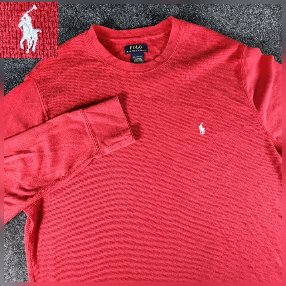 Polo Ralph Lauren Men's Waffle Knit Thermal Shirt Size 2XL Red‎ Long Sleeve